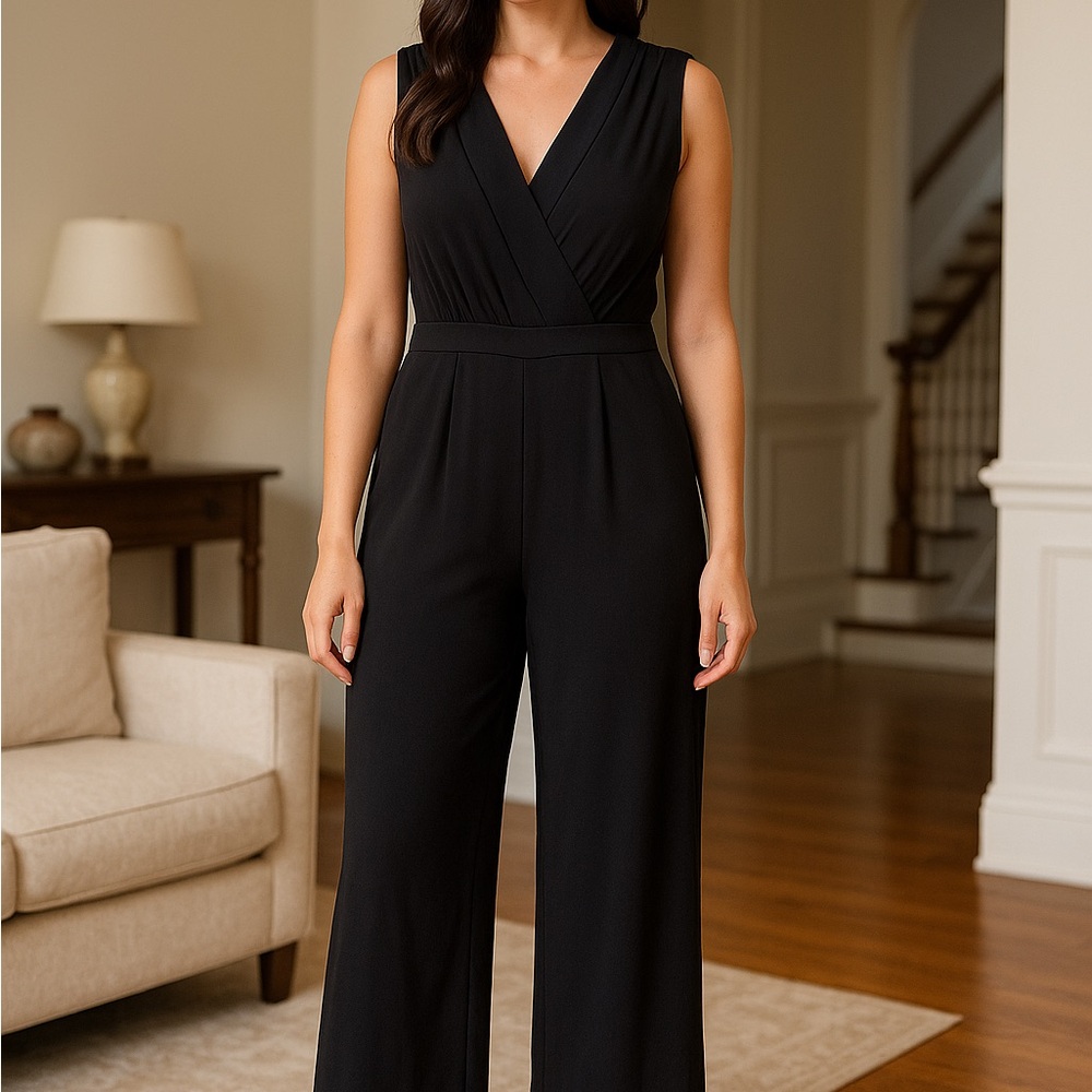 Vince Camuto Black Sleeveless Wide-Leg Jumpsuit – Size L Vince